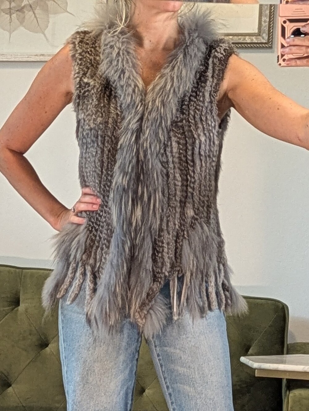 Rabbit Raccoon Fur Vest Fringe Festival Boho Hippie Concert High Quality Size S